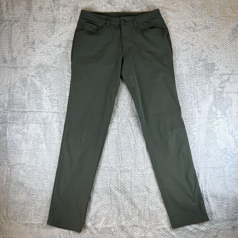 Lululemon ABC Pants 32 Dark Olive Warpstreme 5 Pocket Commission Mens Stretch
